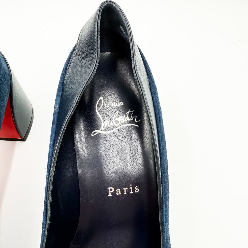 Christian Louboutin Miss Duvette 55 Cap Toe Suede Block Heel Pumps EU 38 US 8 - Picture 5 of 11